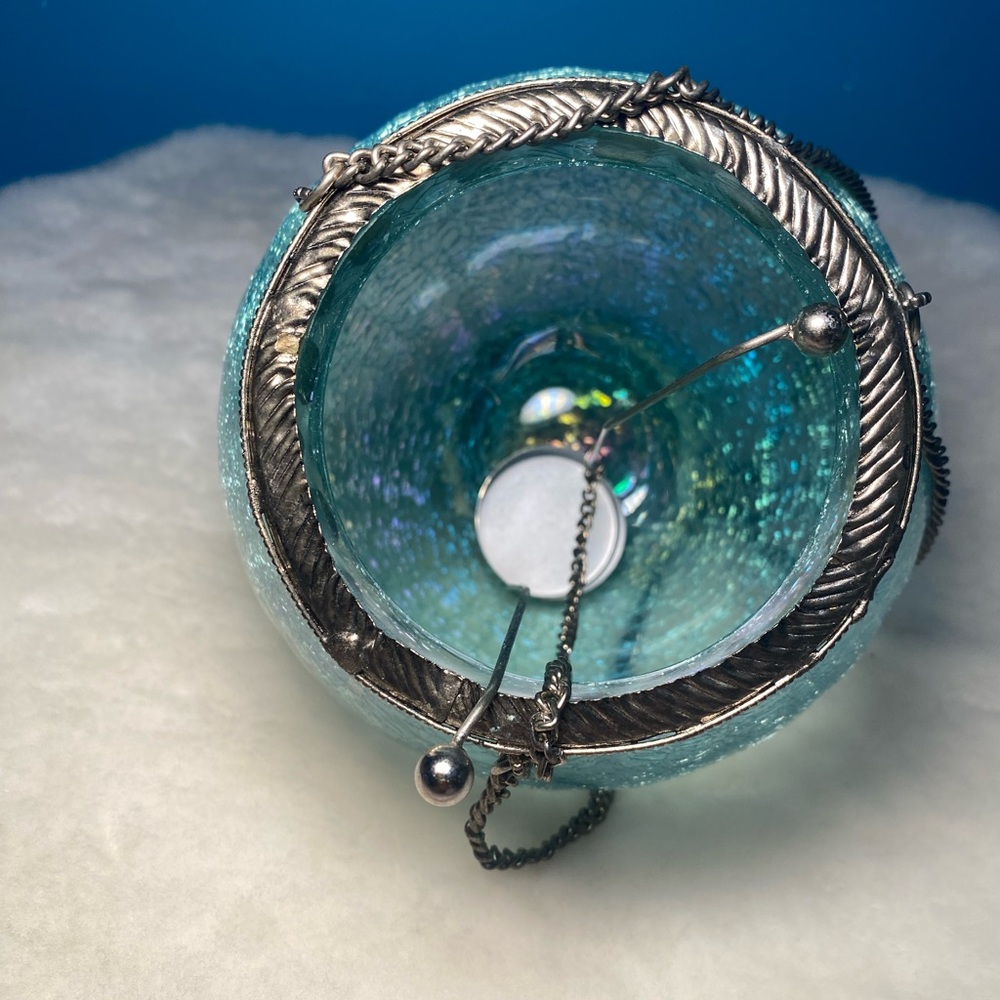 Hanging Lantern Irridescent Blue (green) crake Glass Moroccan Style - Picture 4 of 10